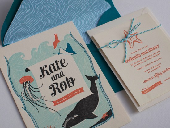 Sea Creatures Letterpress Wedding Invitations7 550x412 Kate + Robs Sea Creature Letterpress Wedding Invitations