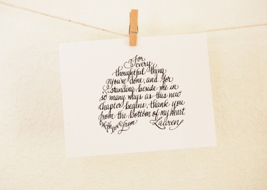 Calligraphy Wedding Thank You Cards 550x392 Calligraphy Wedding Party Thank