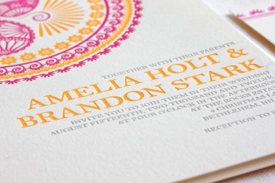Indian Design Letterpress Wedding Invitations 550x366 Indian Pattern Letterpress Wedding Invitations