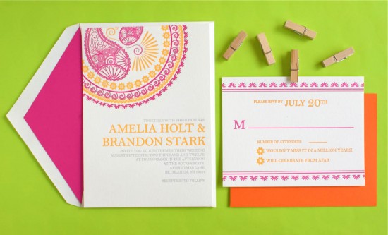 Indian Design Letterpress Wedding Invitations5 550x333 Indian Pattern Letterpress Wedding Invitations
