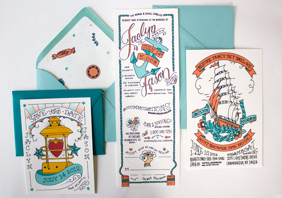 Jaclyn and Jason chose a completely nautical theme for their invitations 