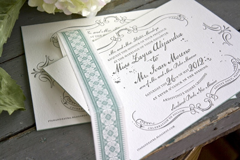 Zayra Ivan's VintageInspired Gray Celadon Wedding Invitations