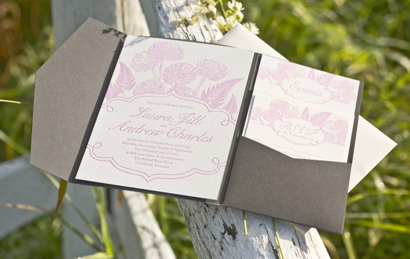 Pink Gray Floral Letterpress Wedding Invitations 550x347 Laura Andrews 