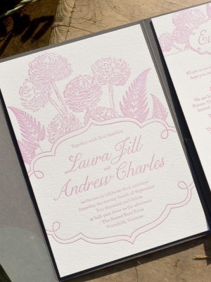  Pink Gray Floral Letterpress Wedding Invitations6 300x400 Laura 