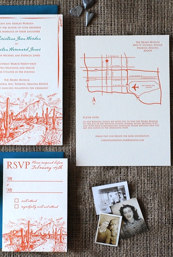  Western Illustrated Blue Orange Letterpress Wedding Invitations Richie 