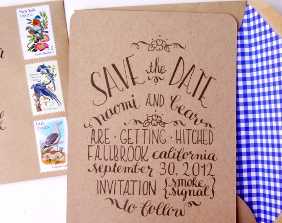 Kraft Paper Calligraphy Save the Dates4 550x435 Naomis Kraft Paper and Calligraphy Save the Dates