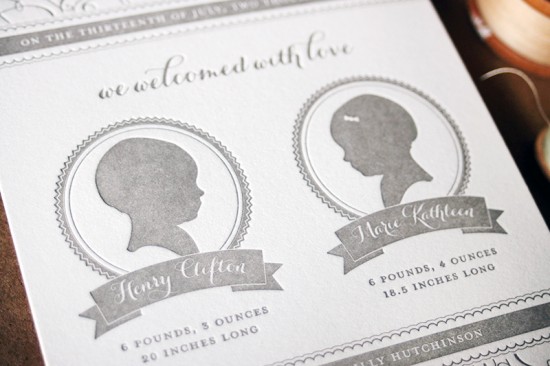 Twin Silhouette Birth Announcements by Curious & Co. via Oh So Beautiful Paper (4)