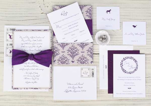 Wedding invitations purple and blue