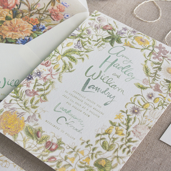 Hand Lettered Bohemian Botanical Wedding Invitations by Lucky Luxe via Oh So Beautiful Paper