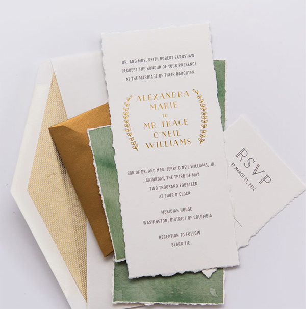 Sophisticated Gold Foil and Watercolor Wedding Invitations by Lily & Louise via Oh So Beautiful Paper