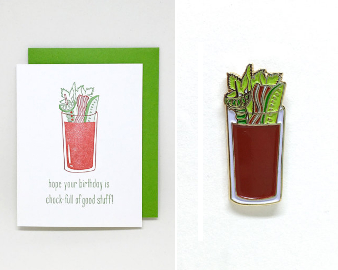 Little Goat Paper Co. Bloody Mary Birthday Card and Enamel Pin