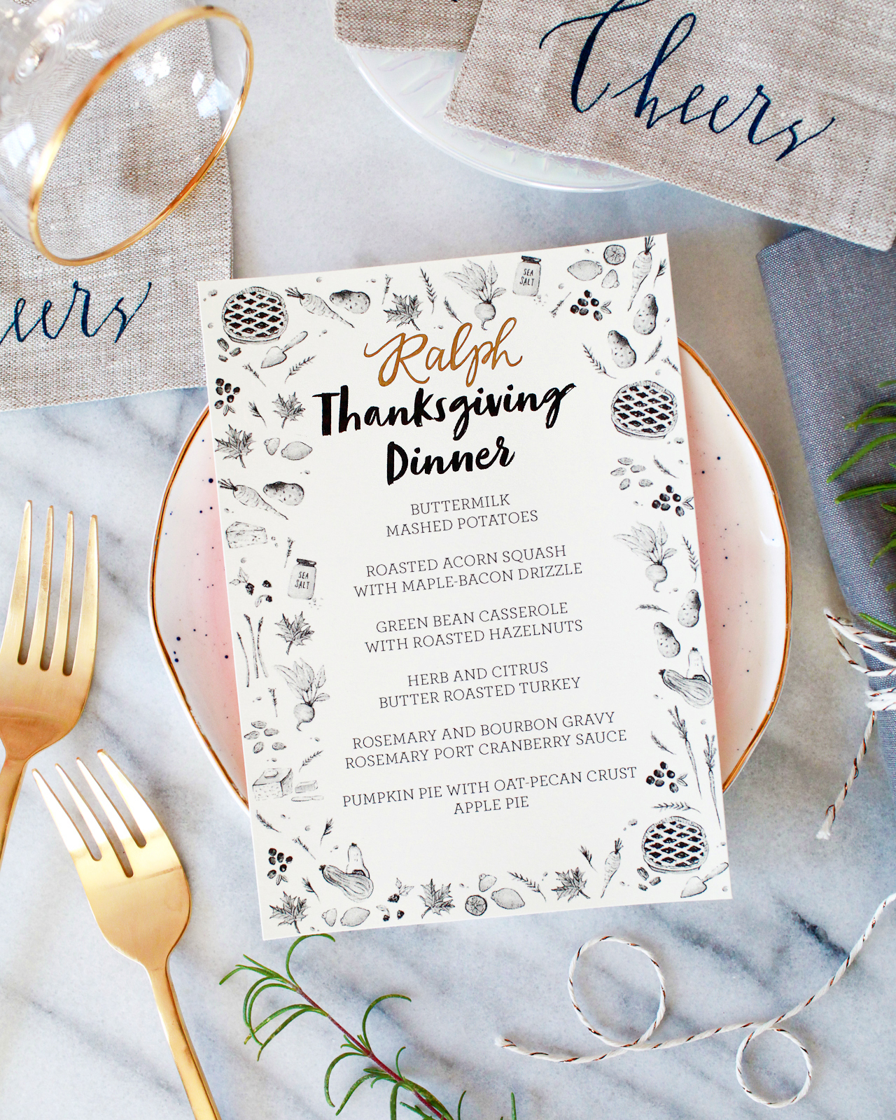 Illustrated Printable Thanksgiving Dinner Menu