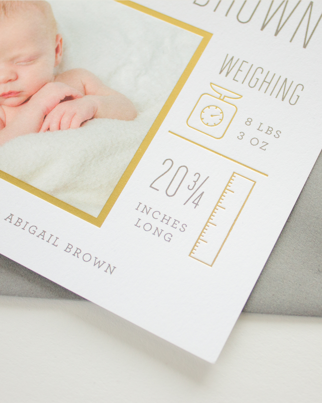 Modern Gold Foil Birth Announcements by Banter and Charm
