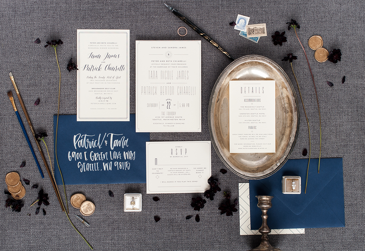 Navy and White Modern Eclectic Wedding Invitations by Robinson Paperie