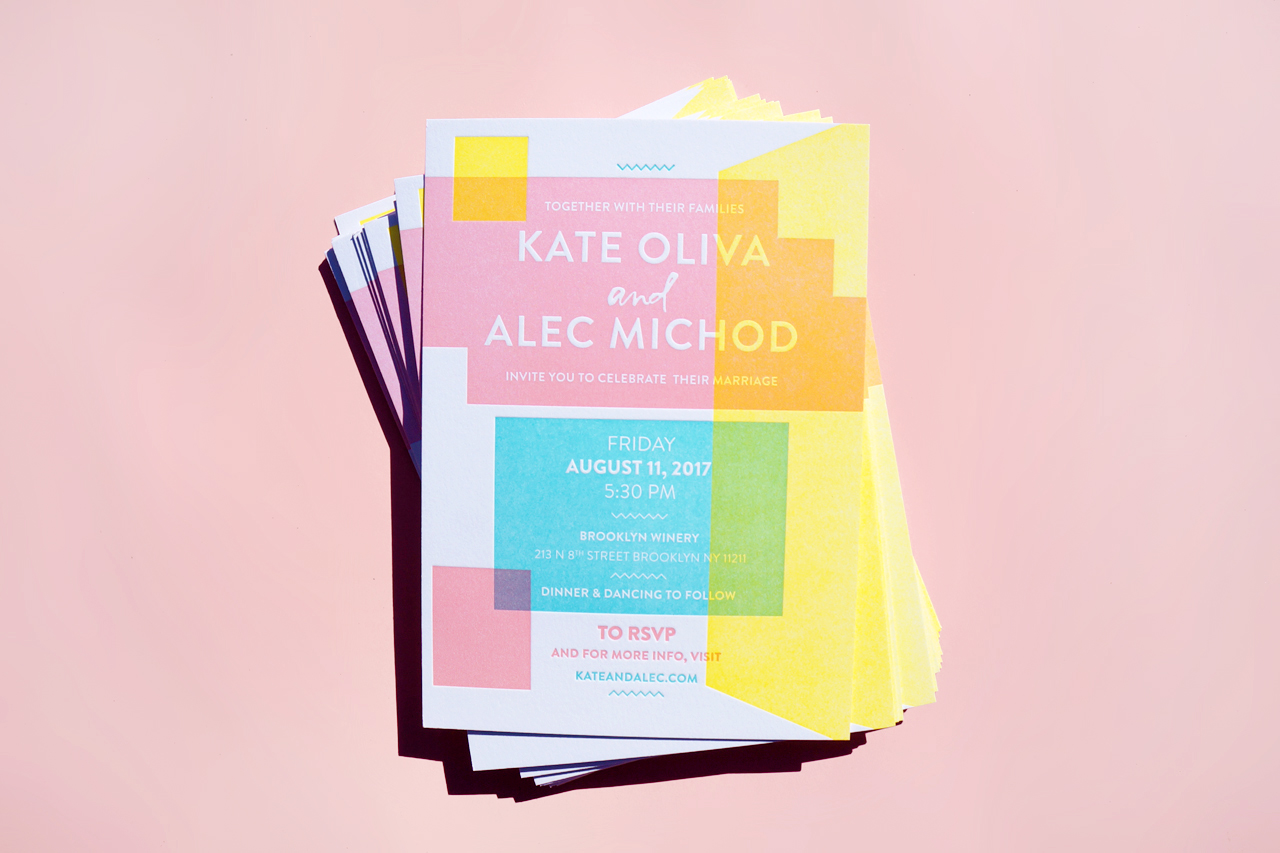 Color Blocked Geometric Wedding Invitations by And Here We Are