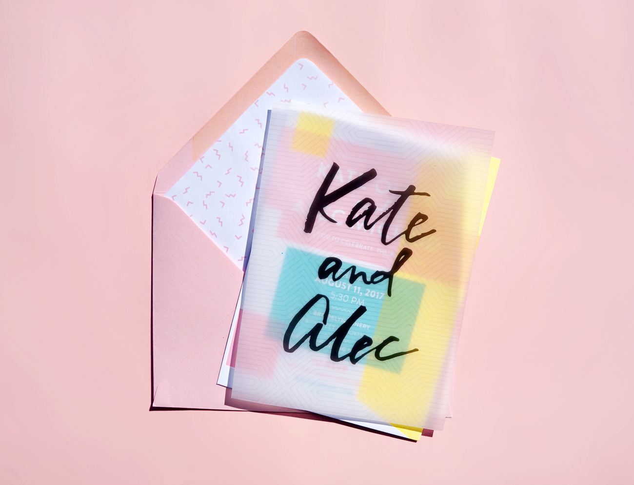 Color Blocked Geometric Wedding Invitations by And Here We Are