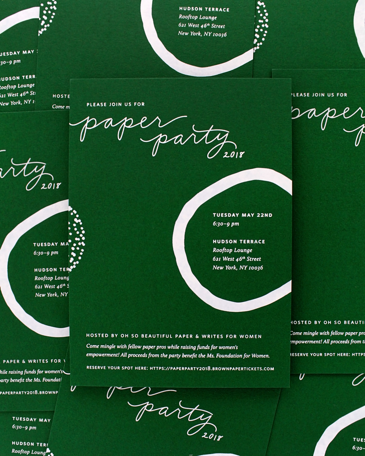 Paper Party 2018 Modern Minimalist Invitations with Abstract Shapes / Design by Ramona & Ruth / Printed by Bella Figura on Legion Paper Colorplan Forest Green