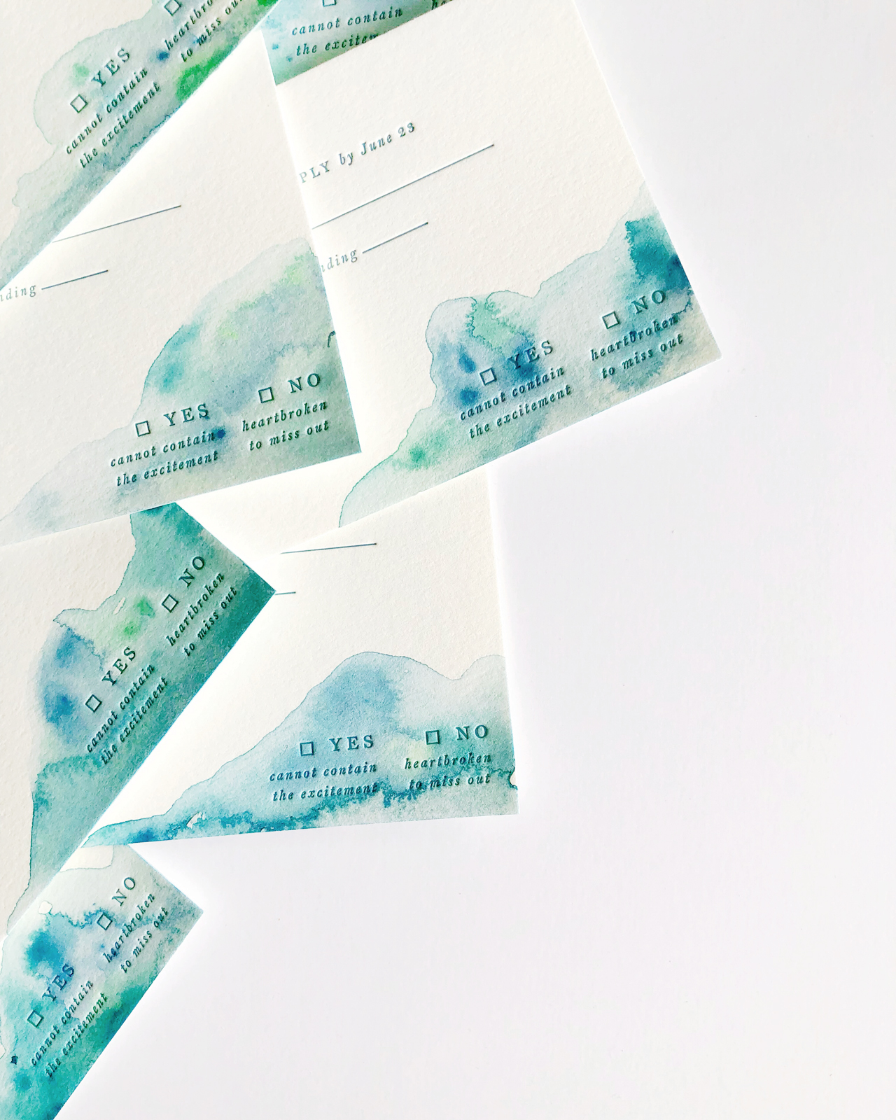 Aquamarine Watercolor and Letterpress Wedding Invitations by Iris and Marie Letterpress