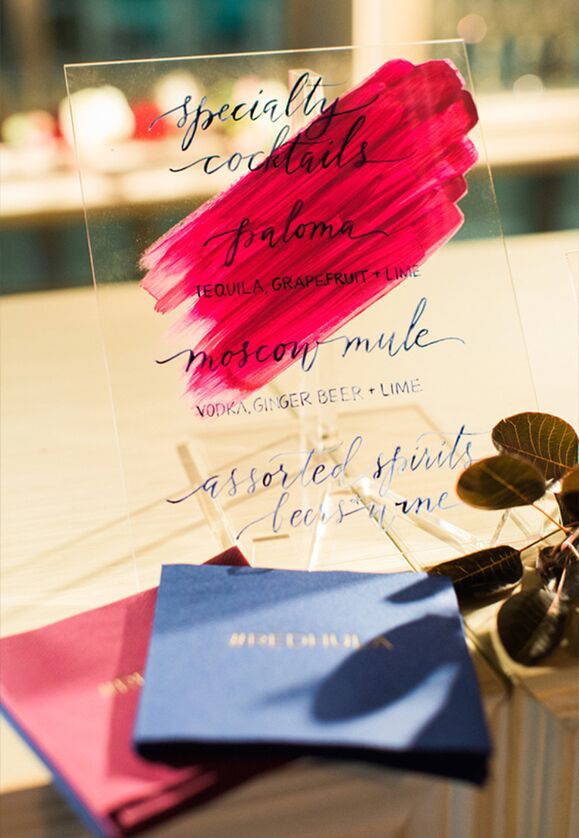 Hand Painted Acrylic Cocktail Menu by Anne Robin Calligraphy