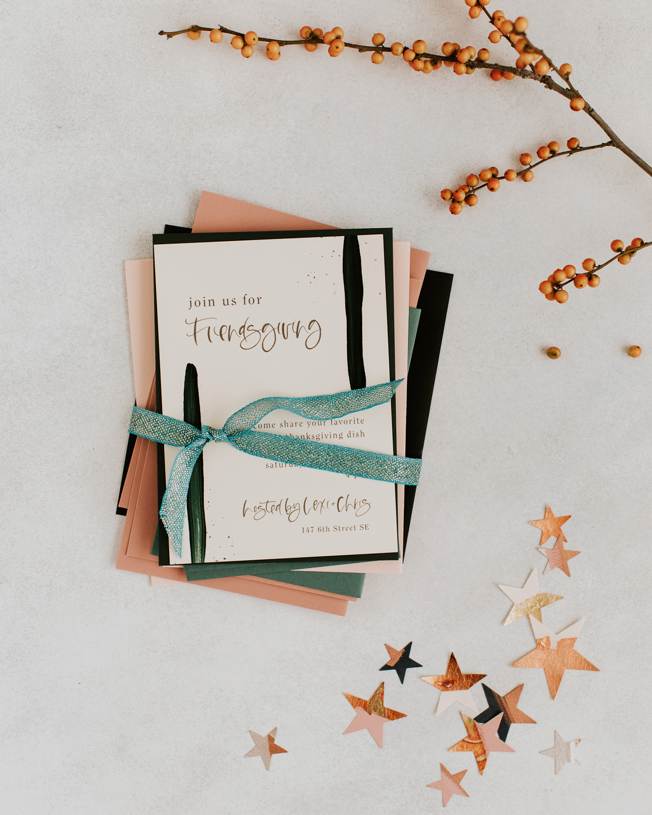 Minimalist Hand Painted Friendsgiving Invitations by Bare Ink Co.