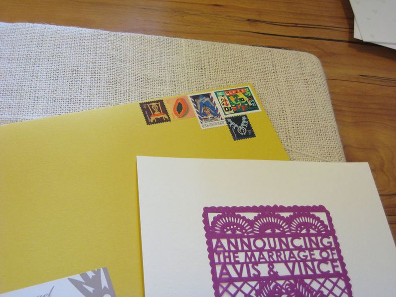 Papel-picado-mexican-wedding-invitation-vintage-stamps