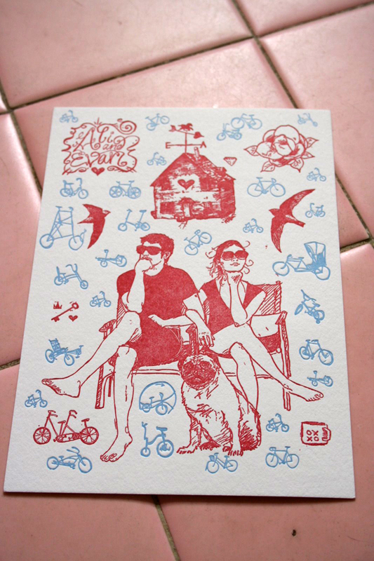 Ali-Evan-Letterpress-Red-Blue-Wedding-Invitation 6a00e554ee8a228833011571babc70970b pi Ali + Evans Quirky Illustrated Letterpress Wedding Invitations