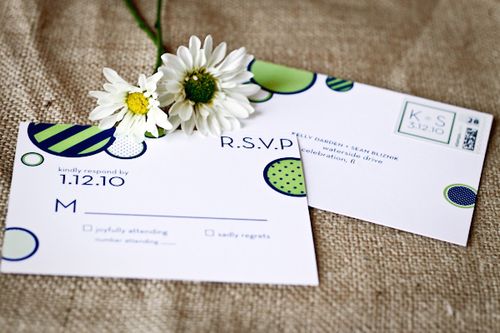 Green Wedding Invitations So cute And I love the use of the bold navy