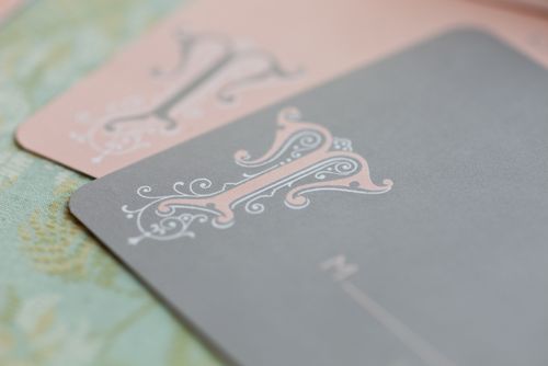  LOVE the gorgeous pink gray color palette on the monogram invitations 