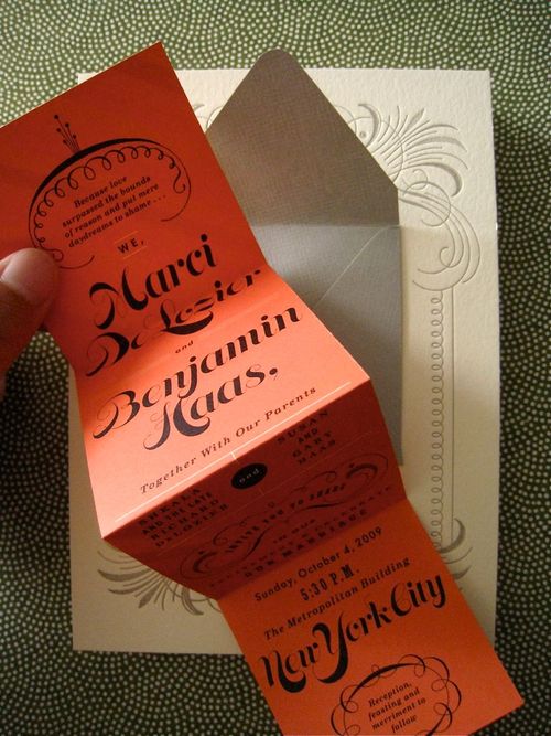 the foldout invitation were a reception enclosure with perforated rsvp