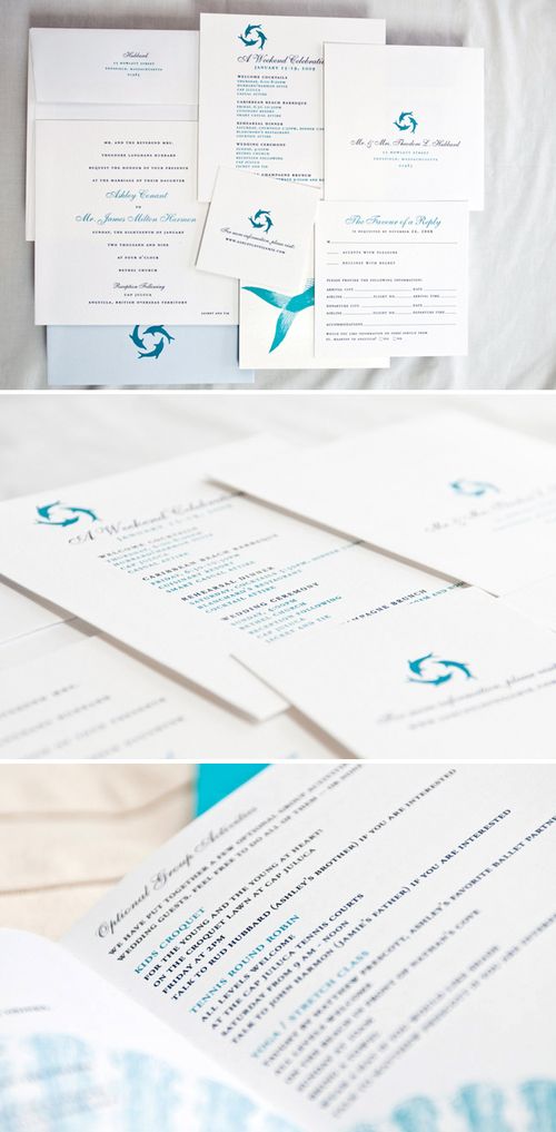 First up a blue and white oceaninspired invitation design for a laidback 