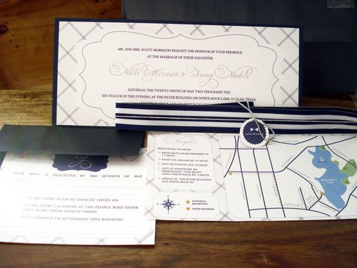  500wi Nikki Tommys Nautical Blue and White Wedding Invitations