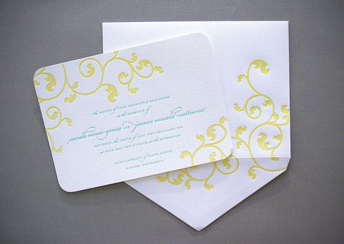 Created for a July wedding this invitation suite features bold pops of