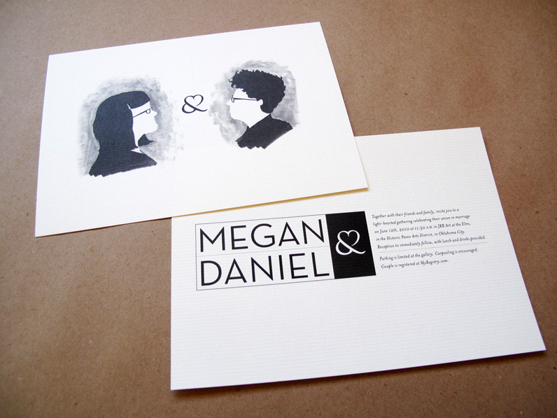Black-white-quirky-illustrated-wedding-invitations-front-back