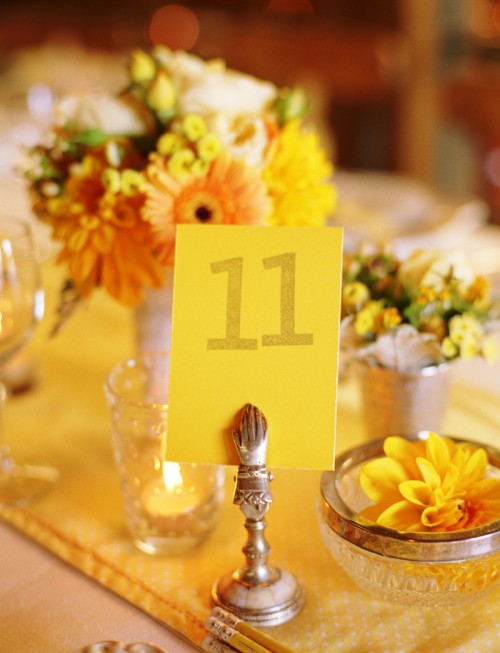 yellow wedding table numbers