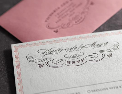 pink gray letterpress romantic sophisticated wedding invitations