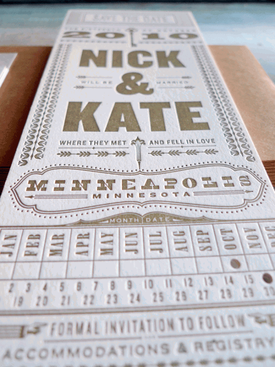 Gold Letterpress Typography Save the Dates