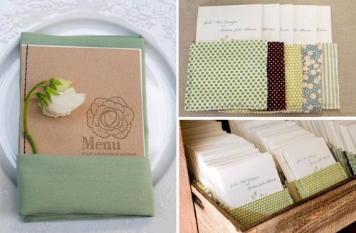 fabric invitation and menu pocket
