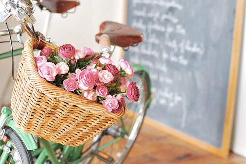 summer bicycle basket with roses