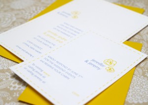 Yellow Blue Letterpress Camp Wedding Invitations and RSVP