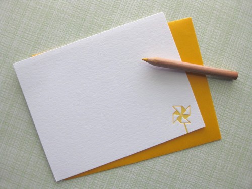 yellow letterpress pinwheel notecards