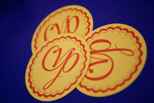 kids birthday party yellow and red coasters
