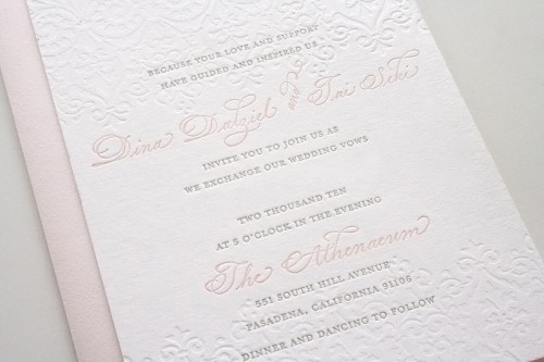 pink and gray classic wedding invitation