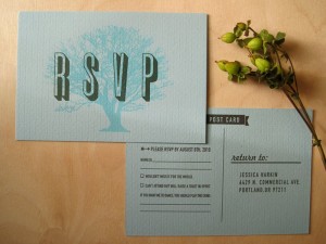 blue brown modern screen printed wedding invitations