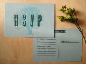 blue brown modern screen printed wedding invitations