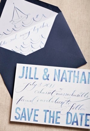 Blue Watercolor Calligraphy Save the Dates