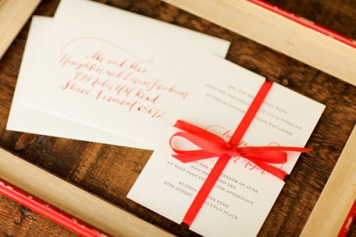 red-calligraphy-letterpress-wedding-invitations-ribbon