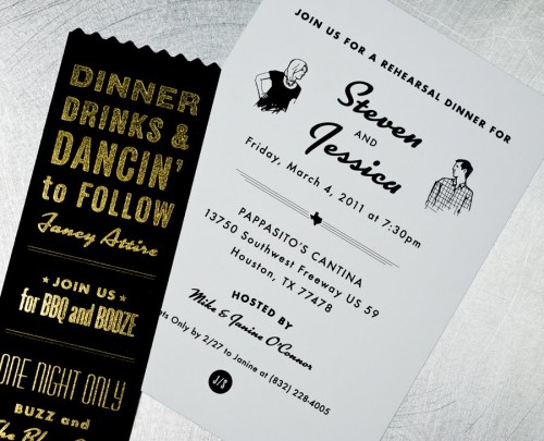 Black-White-Gold-Retro-Wedding-Rehearsal-Dinner-Invitations