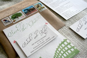 Custom Whimsical Letterpress Wedding Invitations from Parrot Design Studio