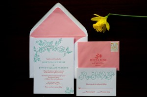 Custom Floral Letterpress Wedding Invitations from Parrot Design Studio