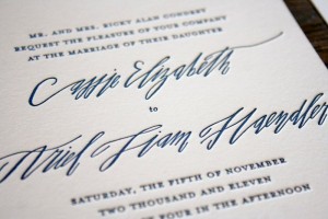 Cassie + Ariel's Navy and White Calligraphy Letterpress Wedding Invitations